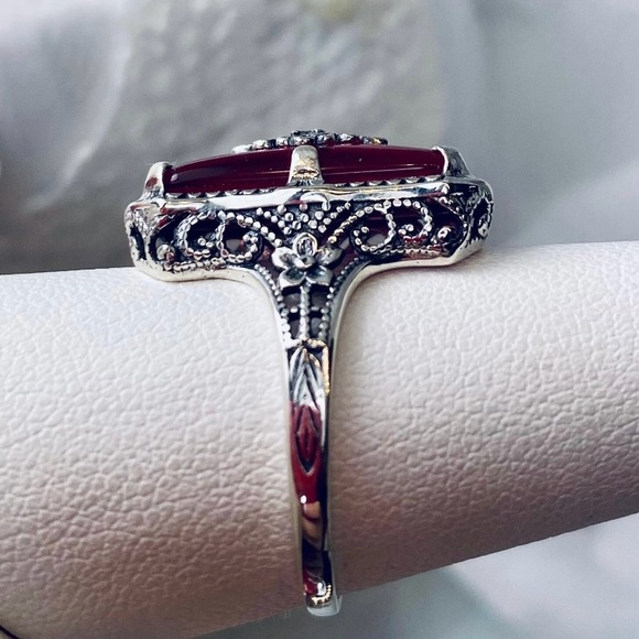 Sterling Silver Antique Style Pink Glass Ring - Picture 4 of 7